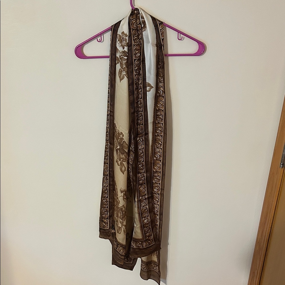 Lauren Ralph Lauren silk Brown and Cream Scarf nwt
